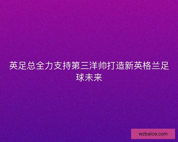英足总全力支持第三洋帅打造新英格兰足球未来 英足总全力支持第三洋帅打造新英格兰足球未来