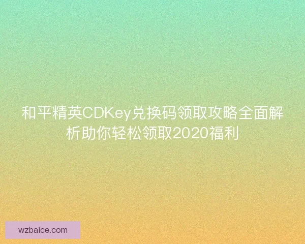 和平精英CDKey兑换码领取攻略全面解析助你轻松领取2020福利