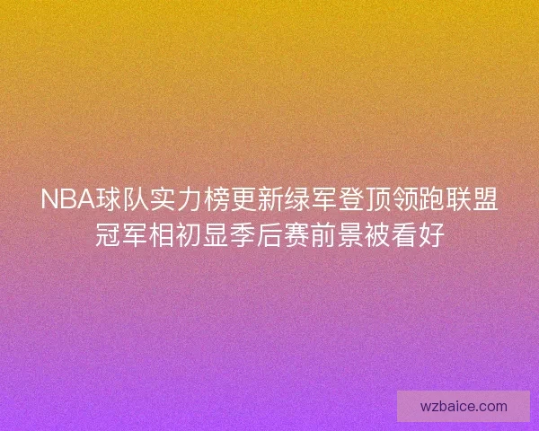 NBA球队实力榜更新绿军登顶领跑联盟冠军相初显季后赛前景被看好